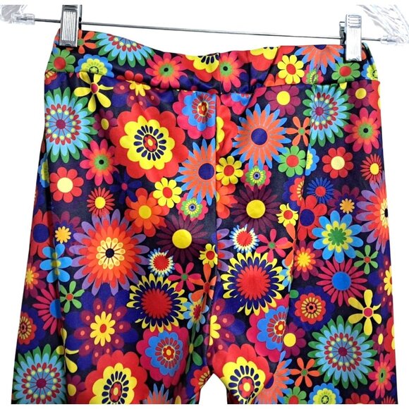 Vintage-Inspired Disco Flared Pants With Multicolor Floral Print Size S Boho Hip - Picture 8 of 11
